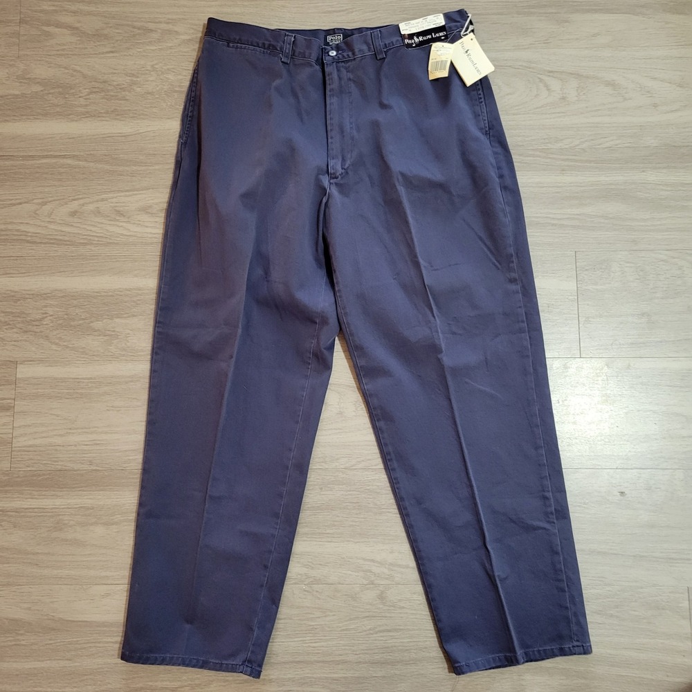 VTG Polo Ralph Lauren American Pant ZF Navy Blue Chinos 38x30 USA DEADSTOCK NWT